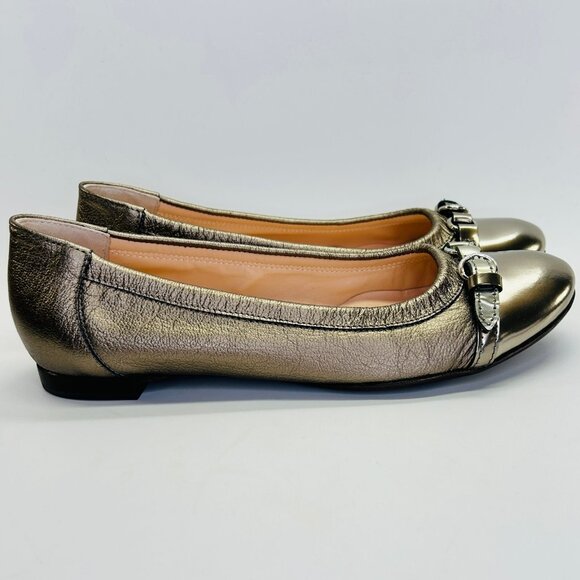 AGL Monika Cap Toe Ballet Flat Size 40 Platinum Leather Slip-On Flats Shoes - Picture 5 of 16